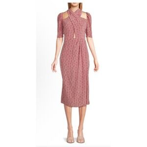 EQUIPMENT Aveline Print 100% Silk‎ Midi Dress Size 10 Geometric Cut Out